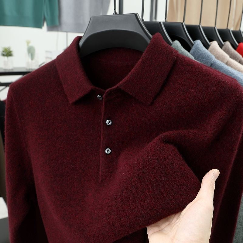Camisa polo lã merino manga cumprido