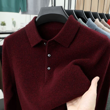 Camisa polo lã merino manga cumprido