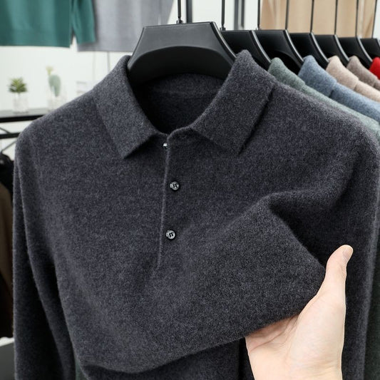 Camisa polo lã merino manga cumprido